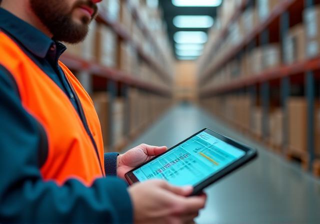Staff using digital tablets for inventory management