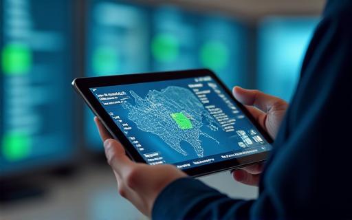 Logistics professional monitoring shipment status on screens